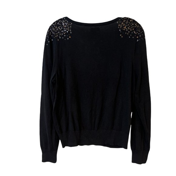NEW Elle Cardigan Sequins Academia Long Sleeve Button Up Black Lady Luxe Large - Picture 3 of 11